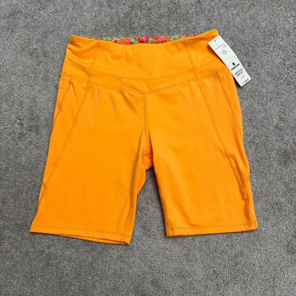 Nanette Lepore Play Womens M Orange Core Stabilizing Active Bike Shorts Pocket